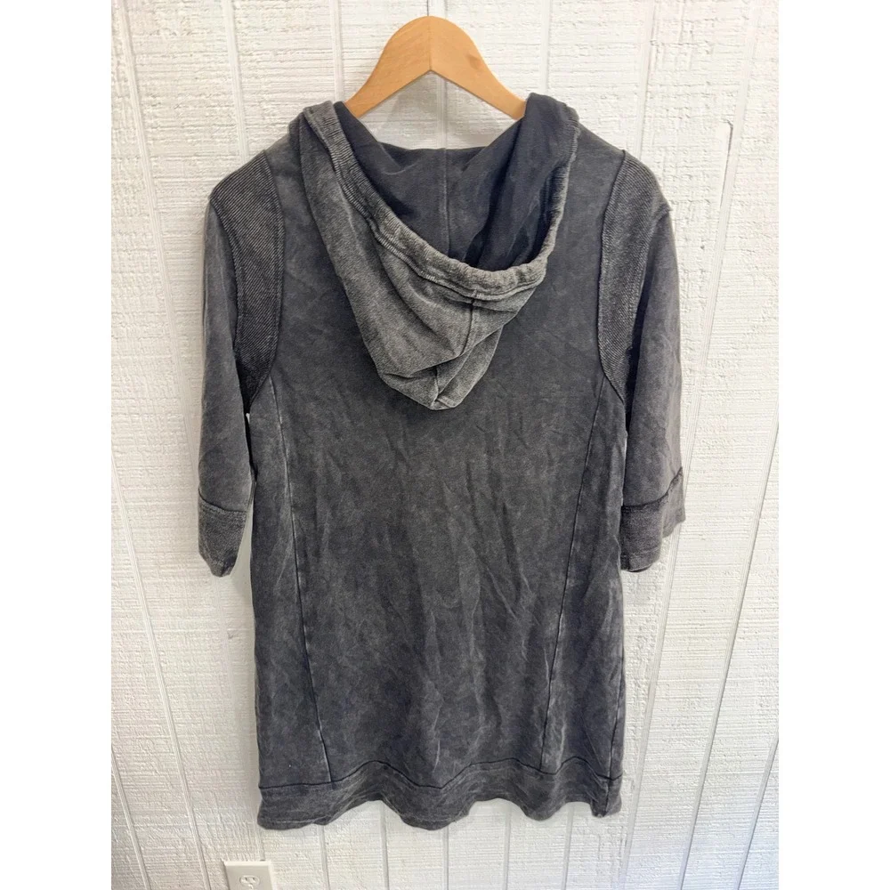 Umgee Hoodie Dress Womens Charcoal Gray Mineral Wash Ribbed Knit Mini S/M - Picture 4 of 7